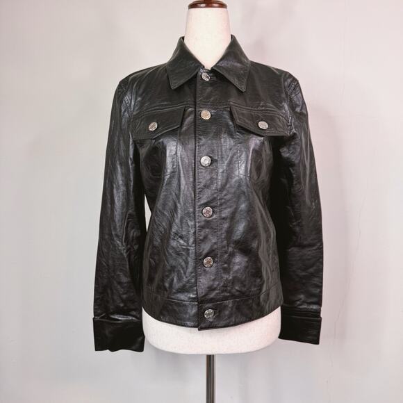 Helmut Lang Calfskin Leather Trucker Jacket Black Edgy Size Small $1495 - Picture 1 of 14